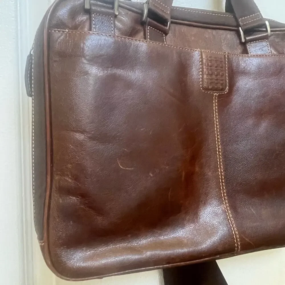 Boconi Zipster Brown weathered Leather Briefcase with Adjustable Straps